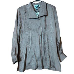Jennifer L. Women’s Medium 100% Silk Light Brown Paisley Button Front Blouse New